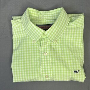 Vineyard Vines Lime Green Gingham Whale Shirt Lightweight Button Down Sz Medium